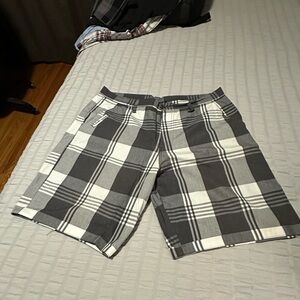 Burnside men’s shorts size 38. Black/gray/white plaid.